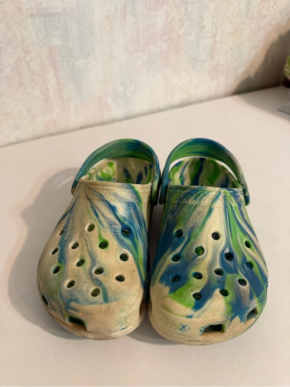 CROCS Kids Tie-Dye Clogs in Blue & Green, Casual, Comfortable, Easy Clean, Jr 1